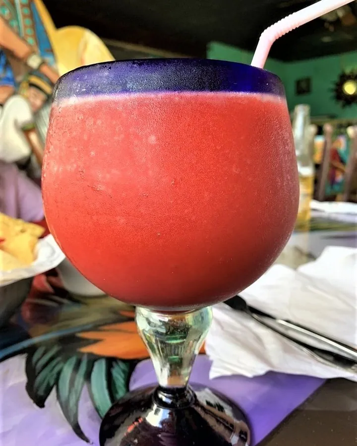 A frozen strawberry margarita
